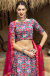 Grey and Magenta Art Silk Lehenga with Printed Design