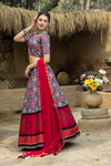 Grey and Magenta Art Silk Lehenga with Printed Design