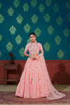 Peach Cotton Lehenga with Thread & Sequin Embroidery Work And Net Dupatta