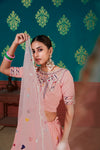 Peach Cotton Lehenga with Thread & Sequin Embroidery Work And Net Dupatta