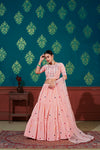 Peach Cotton Lehenga with Thread & Sequin Embroidery Work And Net Dupatta