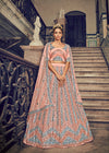 Peach Sequin Embroidery Work And Net Lehenga with Net Dupatta
