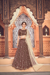 Deep Maroon & Beige Taffeta Silk Lehenga with Metallic Foil & Sequence Embroidery