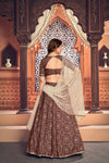 Deep Maroon & Beige Taffeta Silk Lehenga with Metallic Foil & Sequence Embroidery