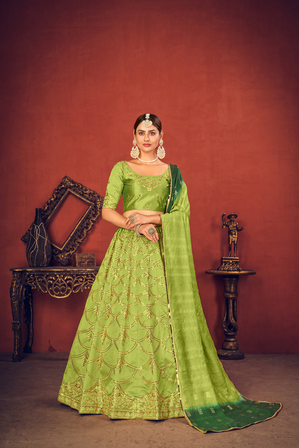 Floracance Green Art Silk Lehenga with Thread & Sequence Embroidery