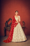 Beige Art Silk Lehenga with Thread & Sequence Embroidery and Foil Print Work