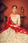 Beige Art Silk Lehenga with Thread & Sequence Embroidery and Foil Print Work