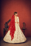Beige Art Silk Lehenga with Thread & Sequence Embroidery and Foil Print Work