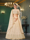 Elegant Beige Georgette Lehenga with Thread & Sequin Embroidery