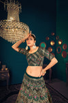 Dark Green Georgette Lehenga with Multi Thread, Sequence & Gota Patti Embroidery Work & Net Dupatta