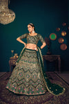 Dark Green Georgette Lehenga with Multi Thread, Sequence & Gota Patti Embroidery Work & Net Dupatta