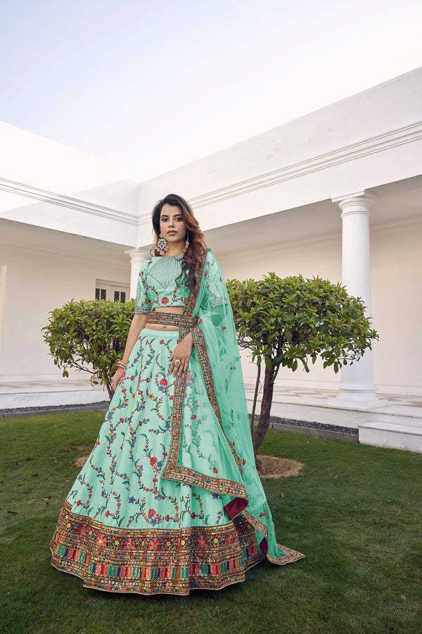 Pista Green Silk Lehenga with Exquisite Thread & Sequin Embroidered Work