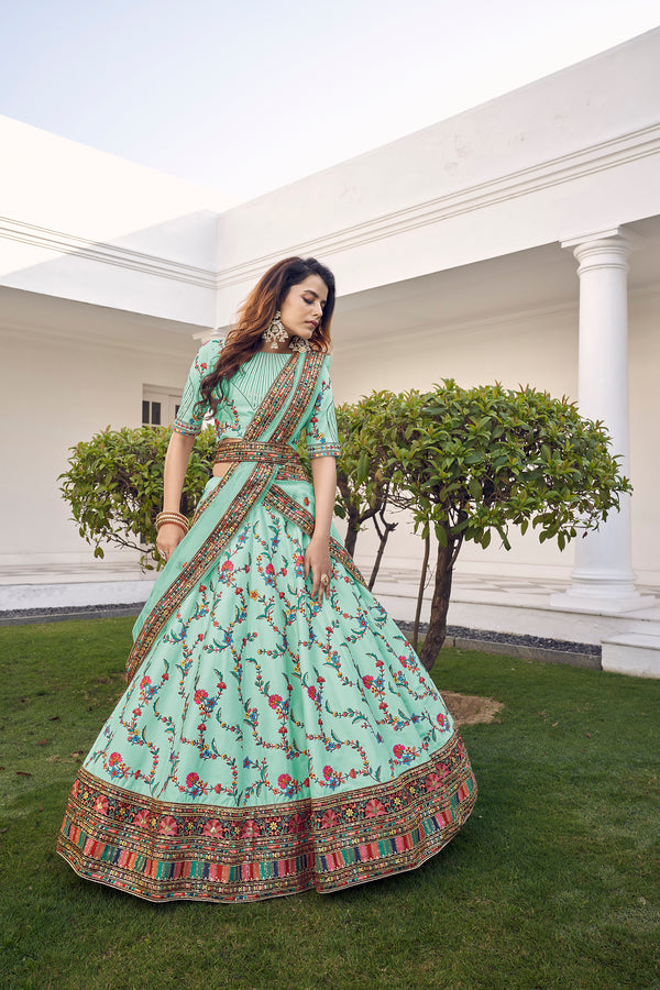 Pista Green Silk Lehenga with Exquisite Thread & Sequin Embroidered Work