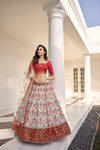 Elegant White Art Silk Lehenga with Thread & Sequin Embroidery Work