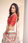 Elegant White Art Silk Lehenga with Thread & Sequin Embroidery Work