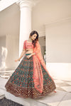 Elegant Green Art Silk Lehenga with Thread & Sequin Embroidery