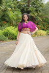 Purple Leheriya Print & Kutchi Patchwork with Off White Readymade Cotton Lehenga Choli