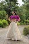 Purple Leheriya Print & Kutchi Patchwork with Off White Readymade Cotton Lehenga Choli