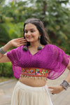 Purple Leheriya Print & Kutchi Patchwork with Off White Readymade Cotton Lehenga Choli