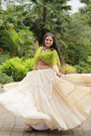 Pista Green Leheriya Print & Kutchi Patchwork with Off White Readymade Cotton Lehenga Choli for Navratri