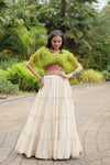 Pista Green Leheriya Print & Kutchi Patchwork with Off White Readymade Cotton Lehenga Choli for Navratri