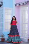 Navy Blue Dola Silk Gown with Patola Designer Foil Print and Short Sleeves for Festive & Occasion Wear