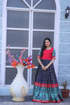 Navy Blue Dola Silk Gown with Patola Designer Foil Print and Short Sleeves for Festive & Occasion Wear