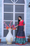 Navy Blue Dola Silk Gown with Patola Designer Foil Print and Short Sleeves for Festive & Occasion Wear