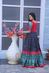 Navy Blue Dola Silk Gown with Patola Designer Foil Print and Short Sleeves for Festive & Occasion Wear