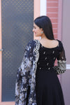 Black Faux Blooming Gown with Sequins & Multi Embroidered Work