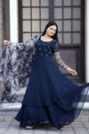 Navy Blue Faux Blooming Gown with Sequins & Multi Embroidered Work