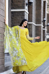 Yellow Faux Blooming Gown with Sequins & Multi Embroidered Work