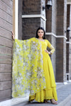 Yellow Faux Blooming Gown with Sequins & Multi Embroidered Work