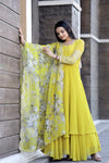 Yellow Faux Blooming Gown with Sequins & Multi Embroidered Work