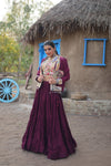 Navratri Special Wine Rayon Lehenga Choli with Gamthi Embroidery Work and Koti