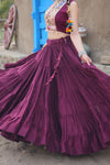 Navratri Special Wine Rayon Lehenga Choli with Gamthi Embroidery Work and Koti