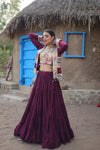 Navratri Special Wine Rayon Lehenga Choli with Gamthi Embroidery Work and Koti