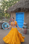 Navratri Special Yellow Rayon Lehenga Choli with Gamthi Embroidery Work and Koti