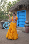 Navratri Special Yellow Rayon Lehenga Choli with Gamthi Embroidery Work and Koti