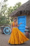 Navratri Special Yellow Rayon Lehenga Choli with Gamthi Embroidery Work and Koti