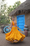 Navratri Special Yellow Rayon Lehenga Choli with Gamthi Embroidery Work and Koti