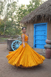 Navratri Special Yellow Rayon Lehenga Choli with Gamthi Embroidery Work and Koti