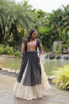 Designer Readymade Off-White Cotton Lehenga with Black Leheriya Kurti