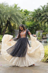 Designer Readymade Off-White Cotton Lehenga with Black Leheriya Kurti