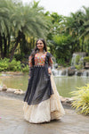 Designer Readymade Off-White Cotton Lehenga with Black Leheriya Kurti