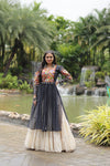 Designer Readymade Off-White Cotton Lehenga with Black Leheriya Kurti