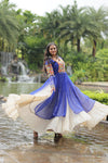 Designer Readymade Off-White Cotton Lehenga with Blue Leheriya Kurti