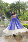 Designer Readymade Off-White Cotton Lehenga with Blue Leheriya Kurti