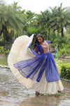 Designer Readymade Off-White Cotton Lehenga with Blue Leheriya Kurti