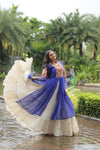 Designer Readymade Off-White Cotton Lehenga with Blue Leheriya Kurti